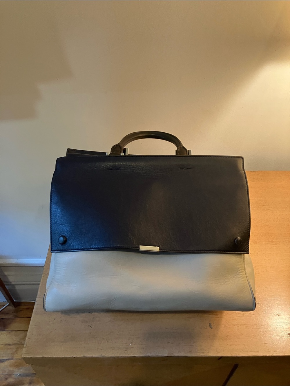 Victoria Beckham blue and cream large satchel type bag